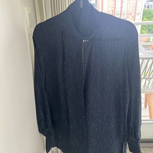 Max Mara Made in Italy Silk Tie Neck Shirt / Tunic  - Navy